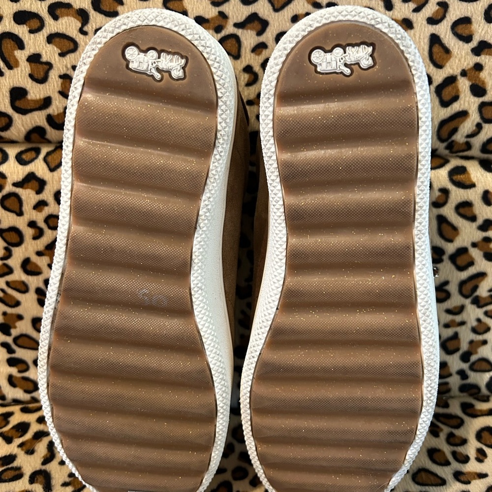 Coach Brown & Gold Star Embellished Suede Sneakers - Picture 5 of 6